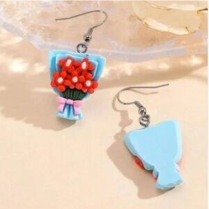 ⭐️❤️ FREE Flower Floral Bouquet Boho Peasant Clay Like Chic Glam Farm Earrings